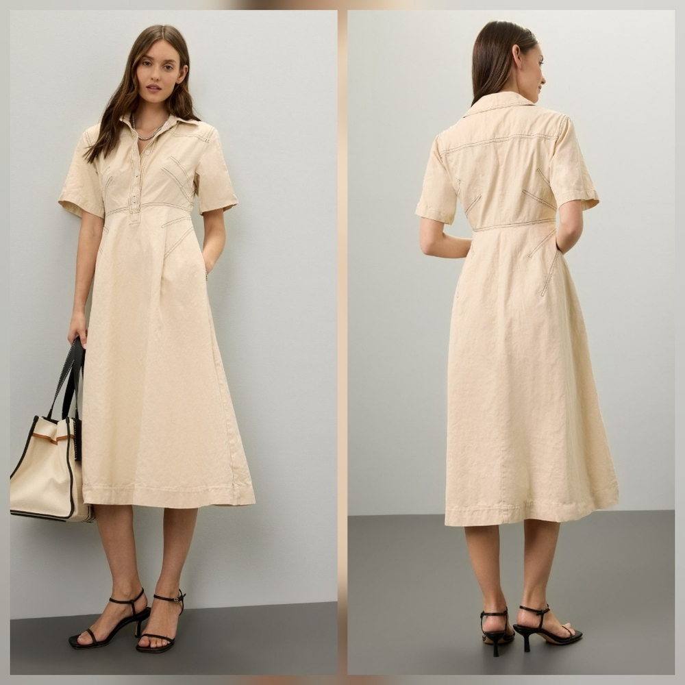 Rosetta Getty Bone Shirtdress Cotton Casual Dress Short Sleeves Collared Size 8